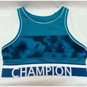 CHAMPION WOMENS SMALL LONGLINE SPORTS BRA - Teal Cloud Burst